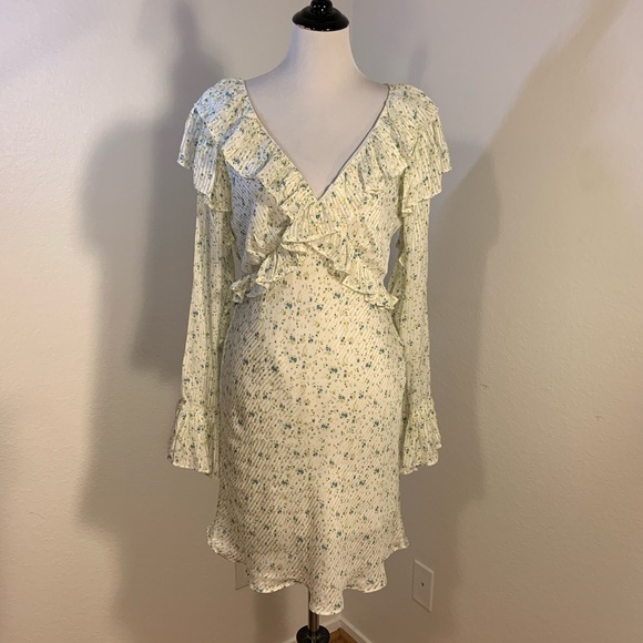 NWOT Free People Sweetest Thing Mini Dress Ivory Combo Ruffle Floral - Size 12 - Picture 1 of 5